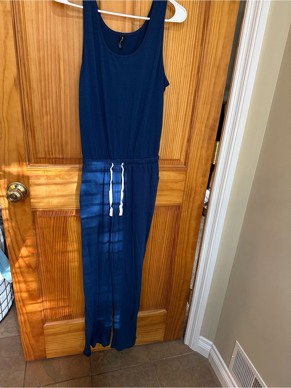 Navy Blue Sleeveless Drawstring Jumpsuit